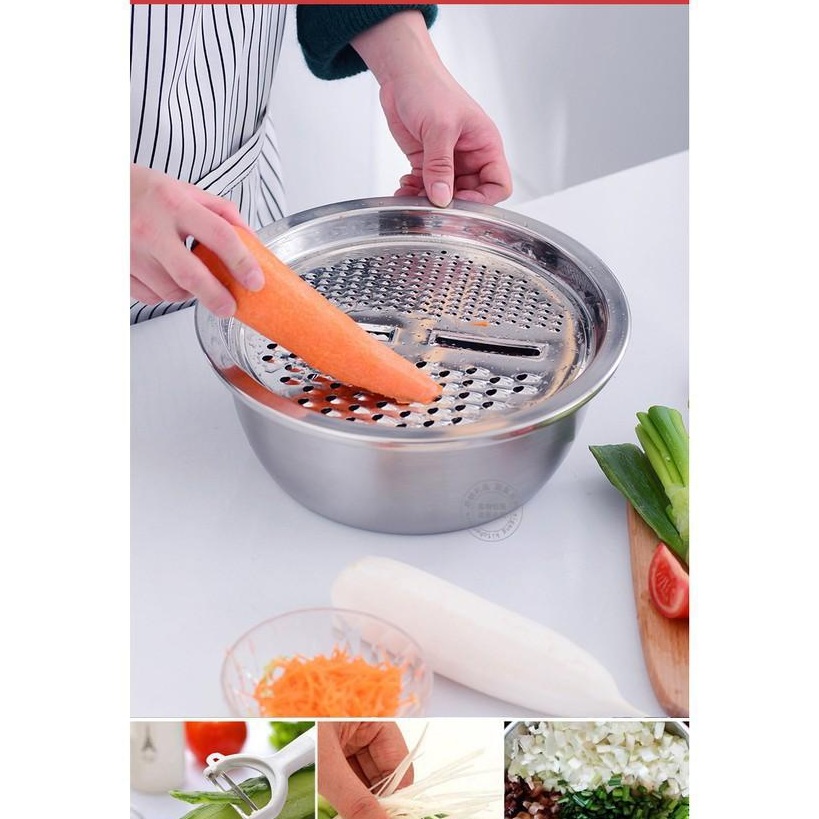 Bộ Rổ Inox Kèm Nạo Rau Củ 3 Chi Tiết Đa Năng Siêu Tiện Lợi