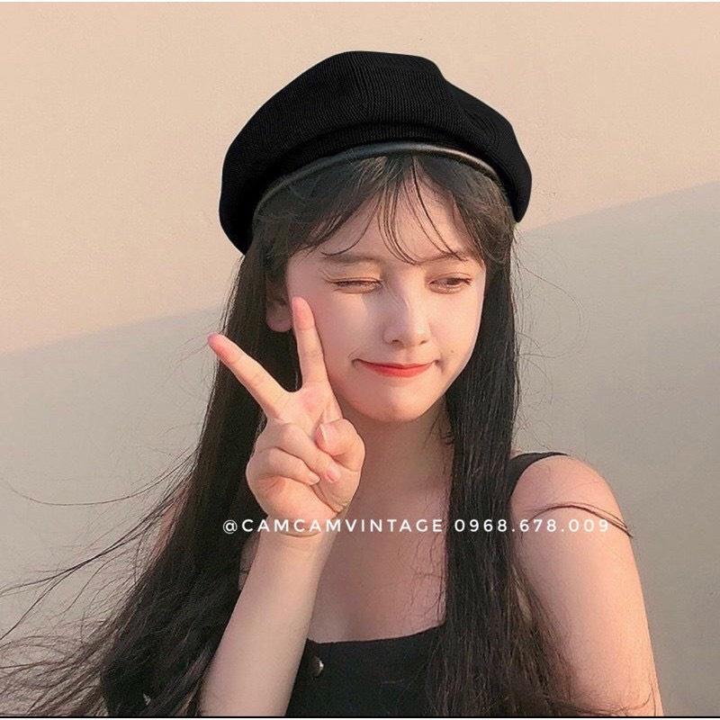 MŨ NỒI BERET NỮ ULZZANG NÓN DẠ VIỀN DA CÓ DÂY NỚI CHỈNH Camcamvintage