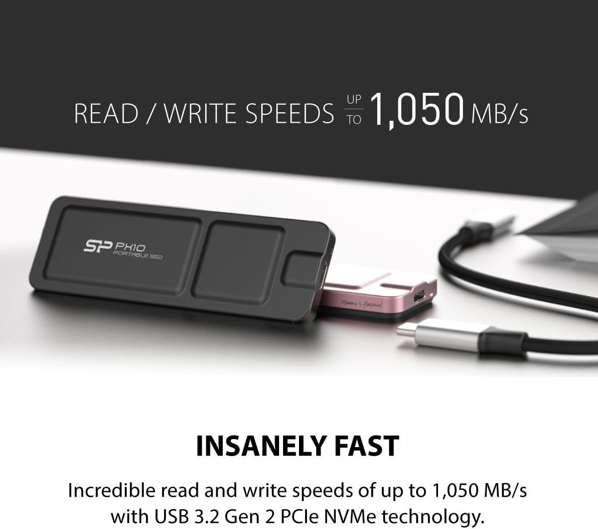 Ổ Cứng SSD di động Silicon Power PX10 1TB USB-C (SP010TBPSDPX10CK) - Hàng Chính Hãng