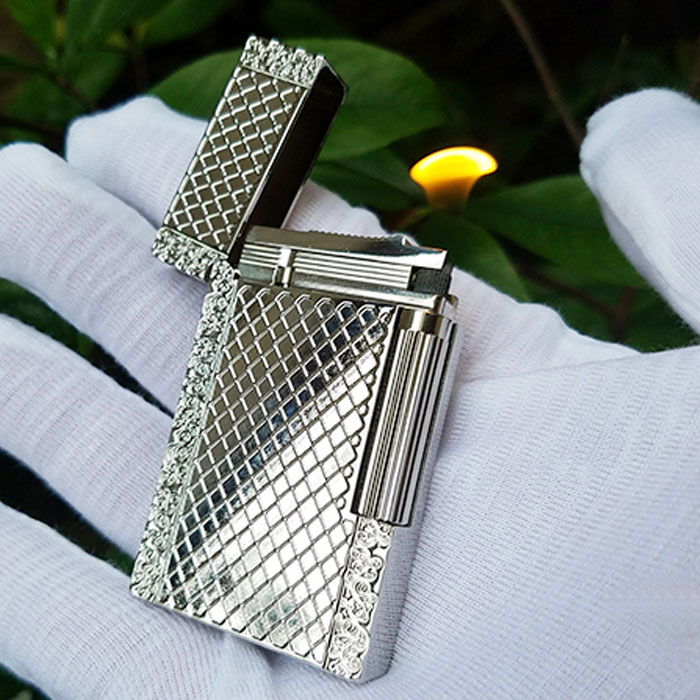 Vỏ Hột Quẹt Bật Lửa Upon D128T Hoa Văn Kẻ Sọc Lưới Cao Cấp Đẹp Độc Lạ - Dùng Gas Đá