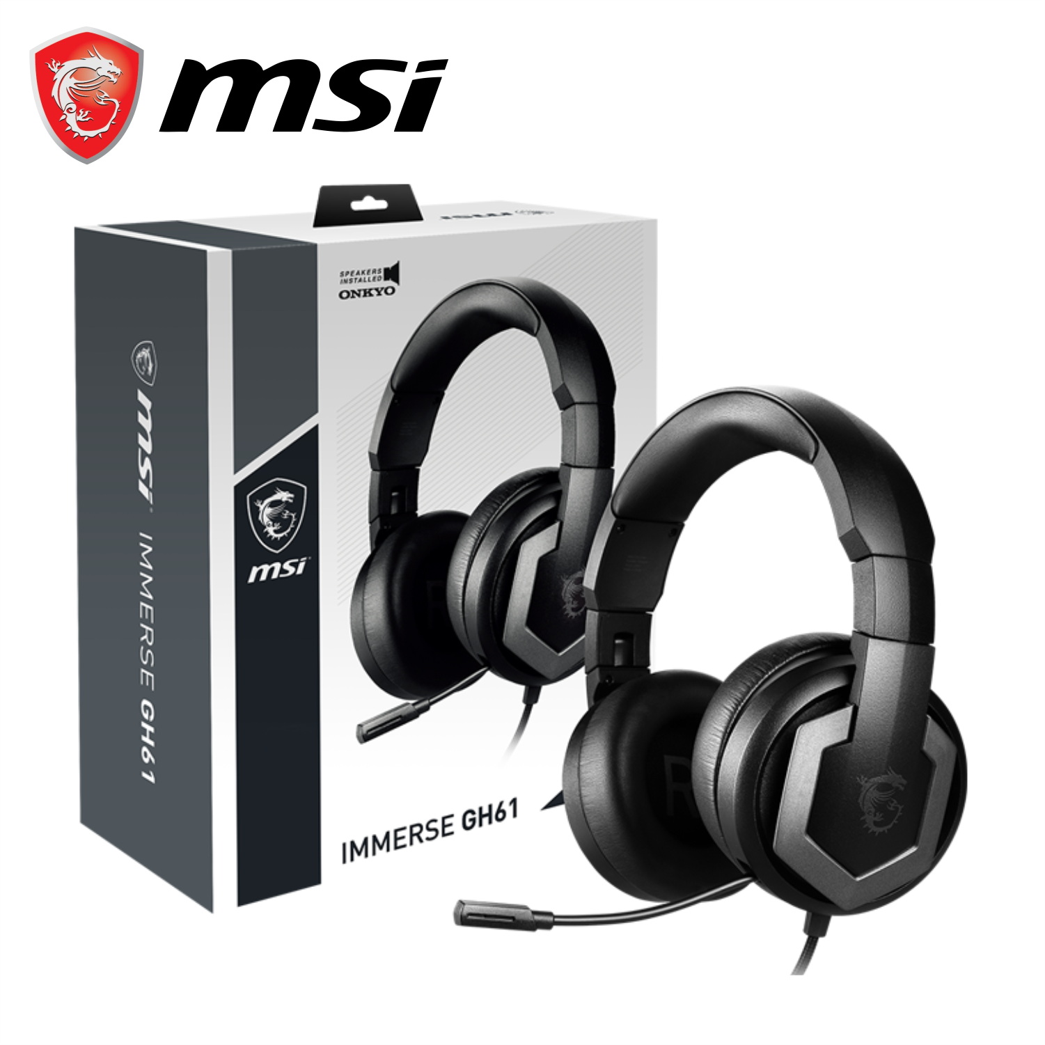 Tai Nghe Chụp Tai Gaming MSI Immerse GH61 Âm Thanh 7.1, Tích Hợp Mic, Dây Cắm USB 1.2M Và Dây 3.5mm 1M - Hàng Chính Hãng