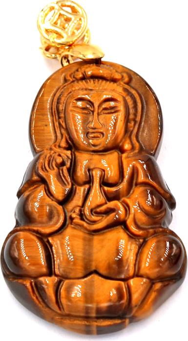 Mặt Phật Quan âm bồ tát đá mắt hổ 3.8cm kèm hộp nhung