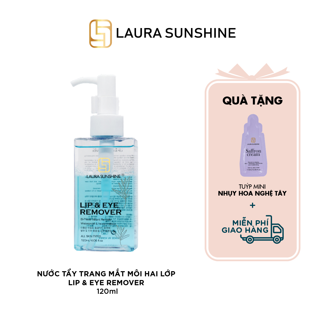 Nước tẩy trang mắt môi hai lớp Hàn Quốc 120ml - Lip &amp; Eye Remover - Laura Sunshine