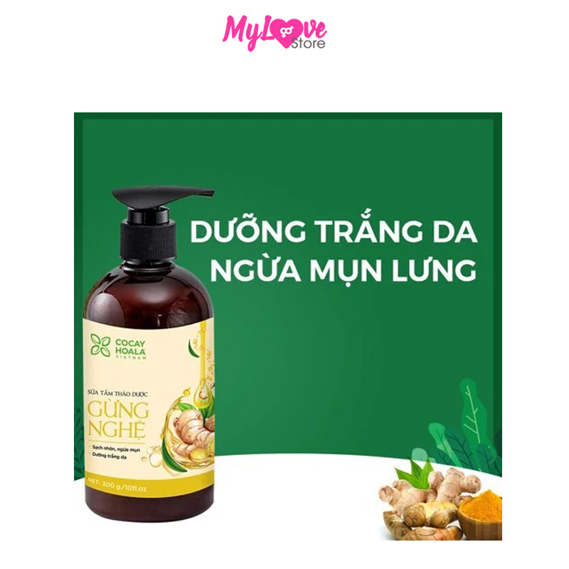 Sữa Tắm Thảo Dược Gừng Nghệ Cocayhoala Phòng Cảm Tránh Gió - Dưỡng Trắng - Mờ Thâm - Ngăn Ngừa Mụm, Chai 300 gram