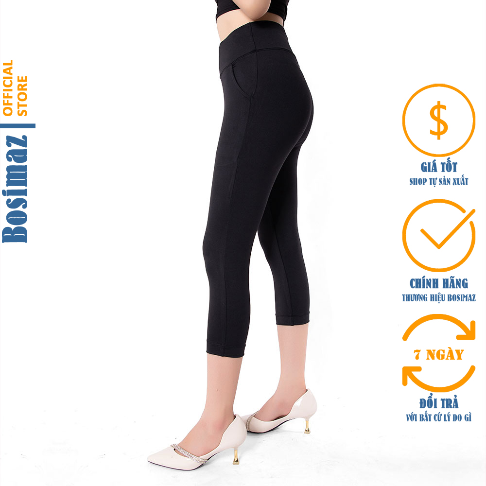 Quần Legging Nữ Bosimaz MS361 lửng túi trước màu đen cao cấp, thun co giãn 4 chiều, vải đẹp dày, thoáng mát.
