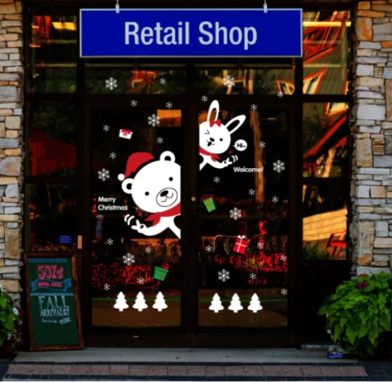 Decal trang trí Noel - Gấu Thỏ Trắng chào đón giáng sinh đáng yêu