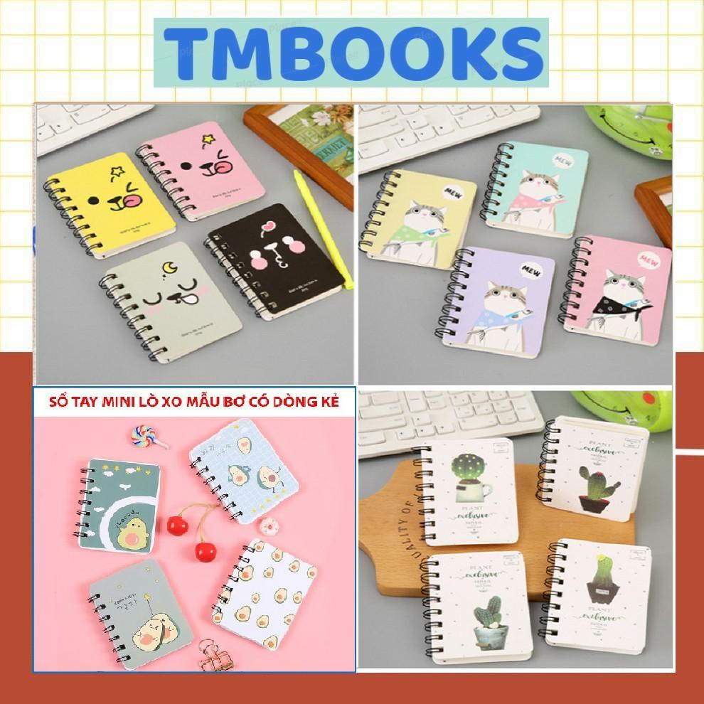 Sổ tay ghi nhớ mini lò xo cute ghi chép kế hoạch, công thức,họa tiết bơ, mèo, mặt cười,xương rồng - TMBOOKS