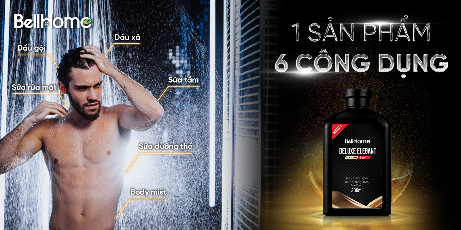 Dưỡng Tắm Gội Cho Nam Hương Nước Hoa Cao Cấp 6in1 Bell Home 300ml