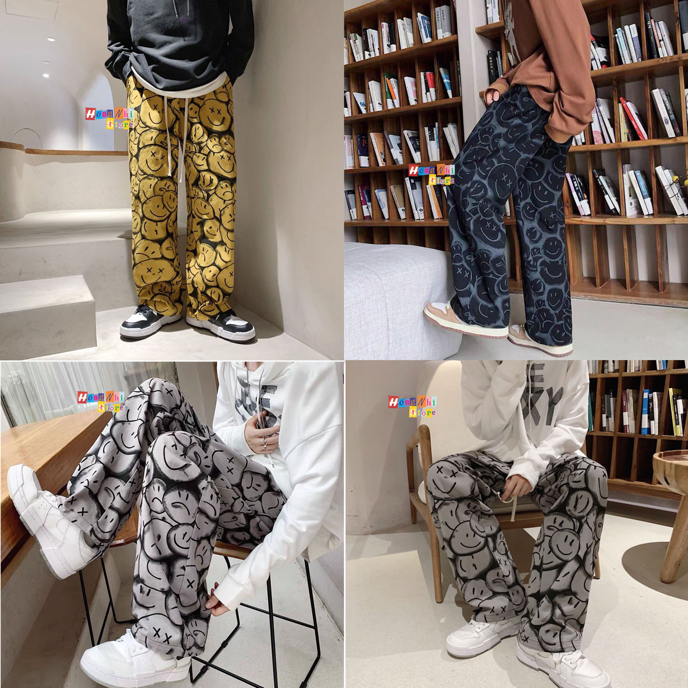 Quần Jogger 3D Mặt Cười Ulzzang Unisex Jogger Loang Màu Dây Rút Lai Ống Rộng V2 - MM