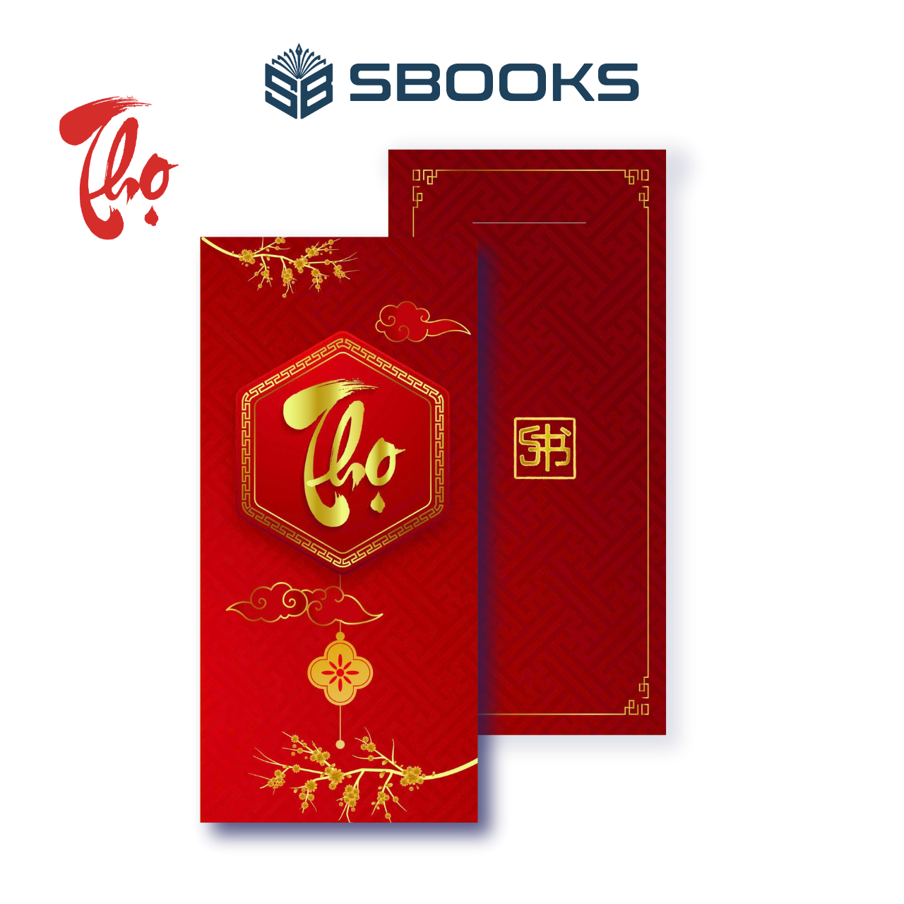 Combo 5 Cái Bao Lì Xì Thiết Kế Chữ Xuân, Lộc, Thọ, Phúc, Xuân Như Ý - Tết 2025 Giấy Cứng C150 Siêu Dày Dặn - SBOOKS