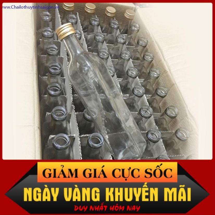 Chai thủy tinh vuông 1 lít nắp nhôm