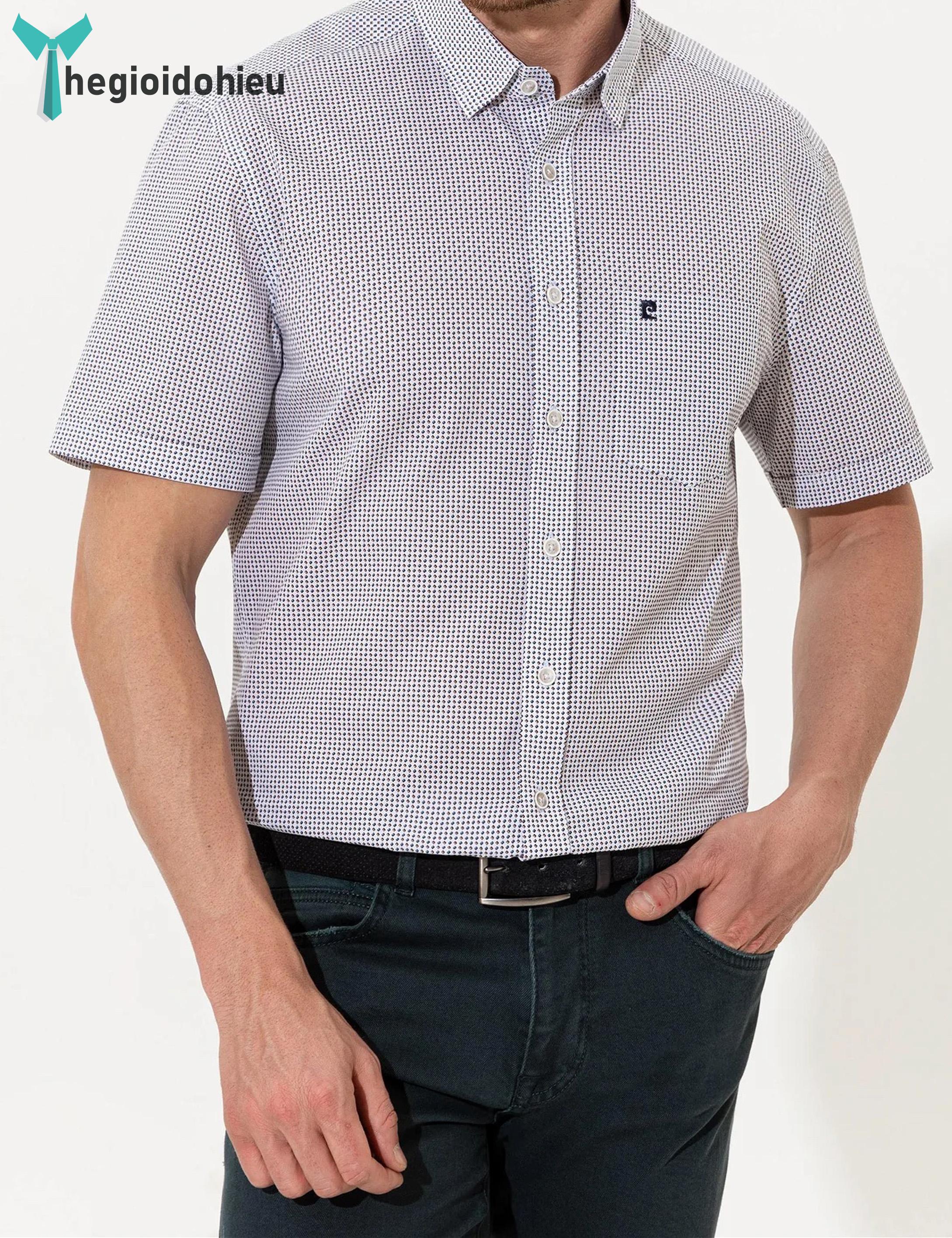 Áo sơ mi nam ngắn tay Pie Cardin PCShirt94 (Trắng họa tiết) - Hàng nhập khẩu - Có túi - Trắng họa tiết