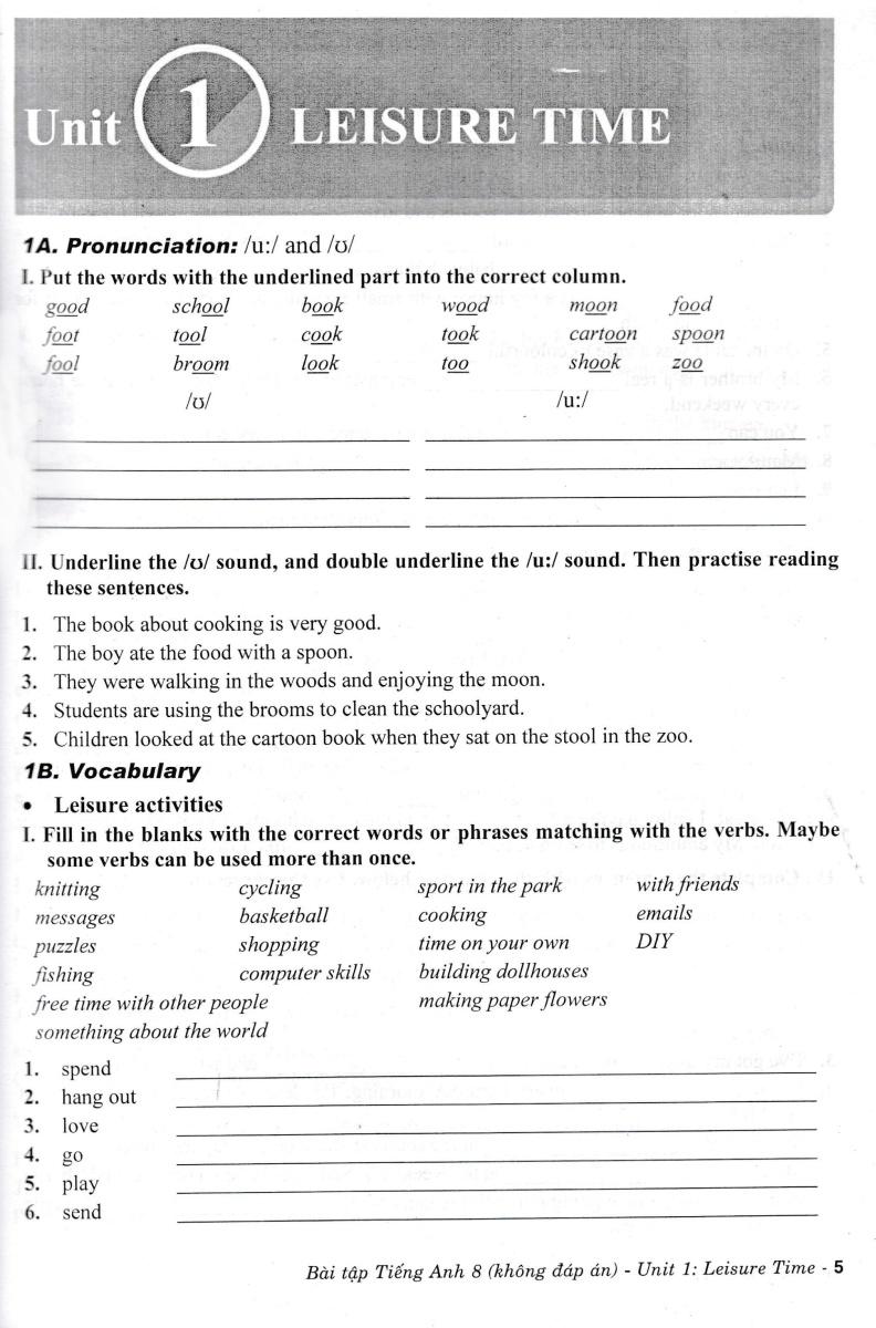 Bài Tập Tiếng Anh 8 - Không Đáp Án