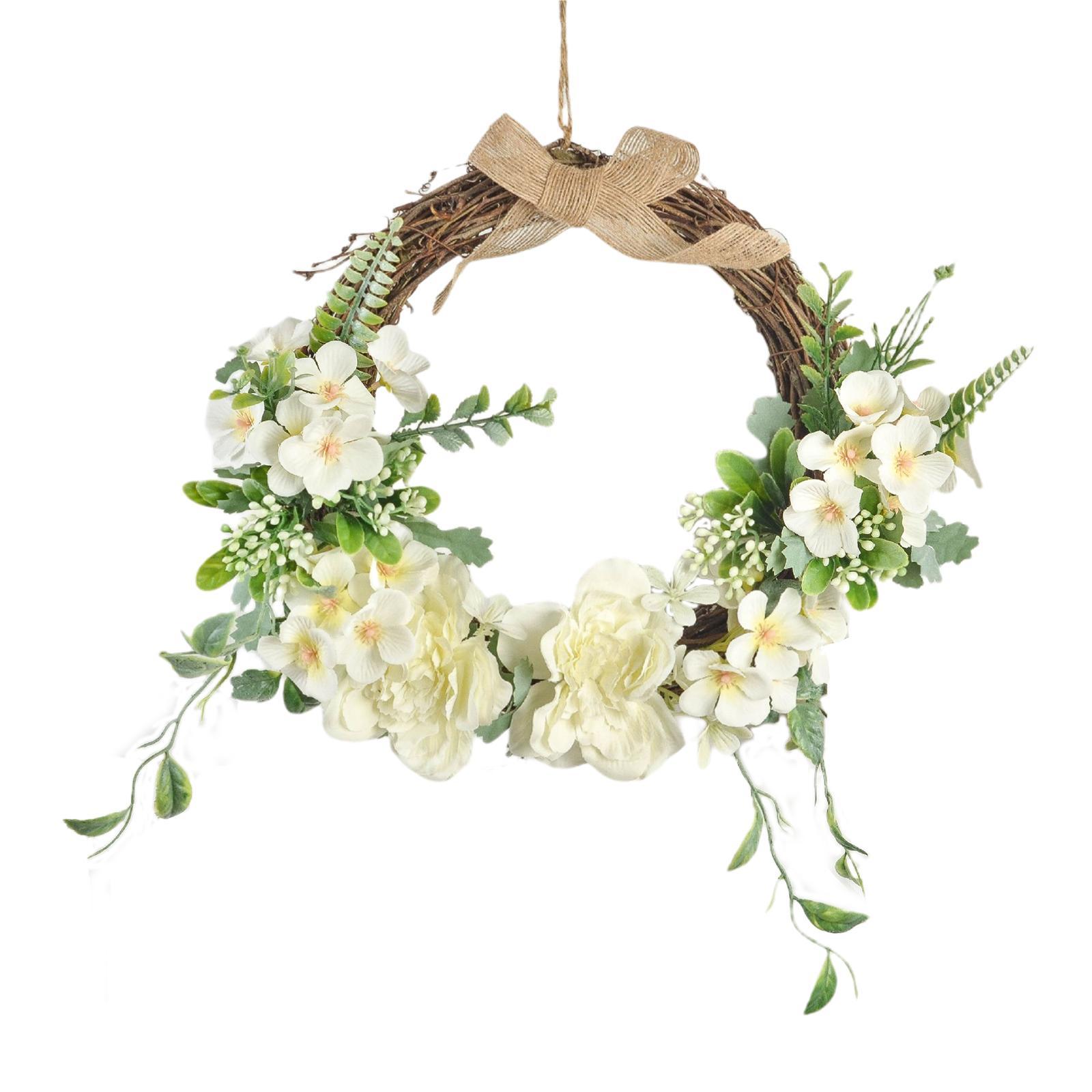 Flower Wreath Rattan Hoop Door Wall Hanging Garden Party Decor Ornament