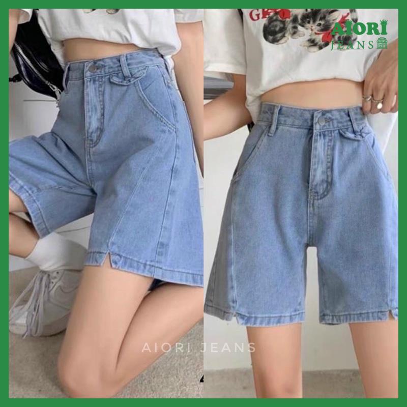Quần Jeans Nữ Aiori Quần Ngố Lửng Ống Rộng Lưng Cao Màu Xanh Nhạt Vải Cực Xịn, Chất Jean Cotton Thoáng Mát, Mềm Mịn_4291