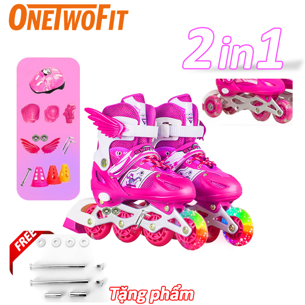 OneTwoFit  Giày Patin trẻ em Tặng Kèm Cánh, Có Bánh Đèn Phát Sáng, Có Chỉnh Size （Tặng nón bảo hiểm + Bảo hộ）、Giày Trượt Patin Trẻ Em