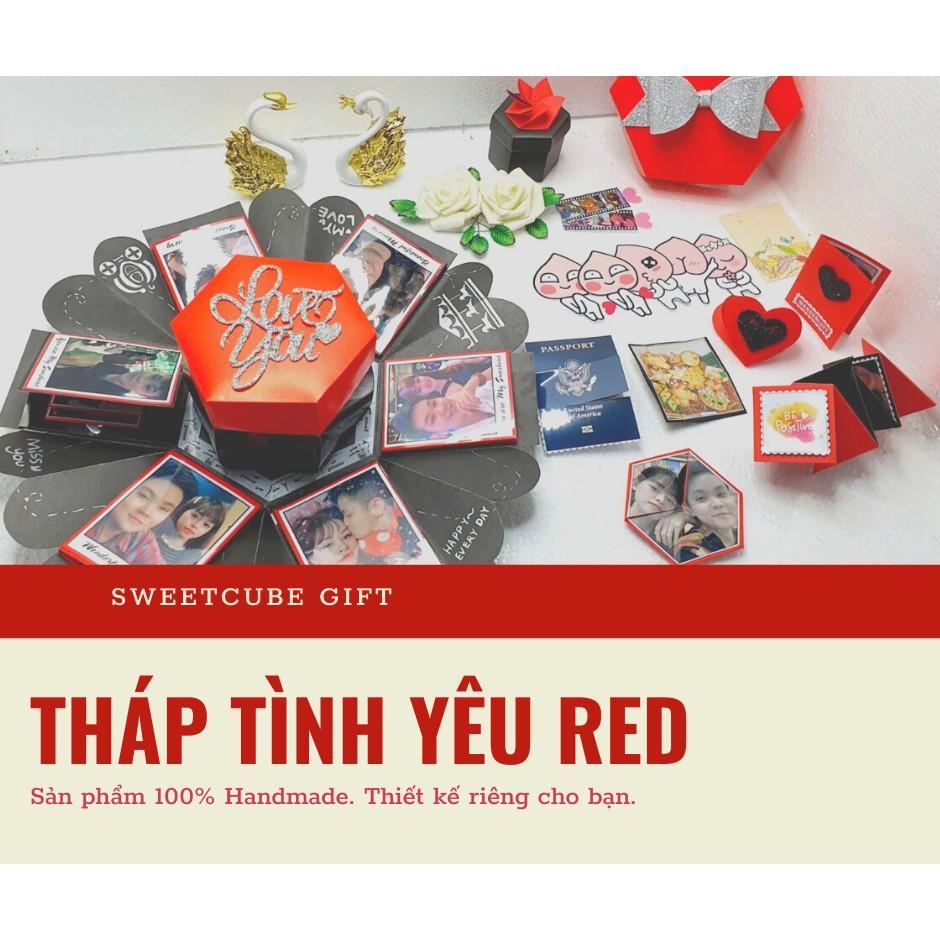 Exploding box Hộp Quà Biến Hình - LOVE BOX THÁP TÌNH YÊU RED (19.5x19.5x13cm)