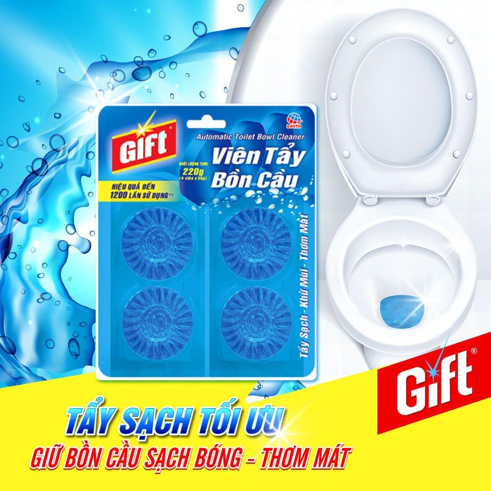 Viên tẩy bồn cầu Gift siêu sạch (300 lần nhấn nút xả) Vỉ 4 viên chống bám bẩn thành bồn cầu khử mùi hôi hiệu quả