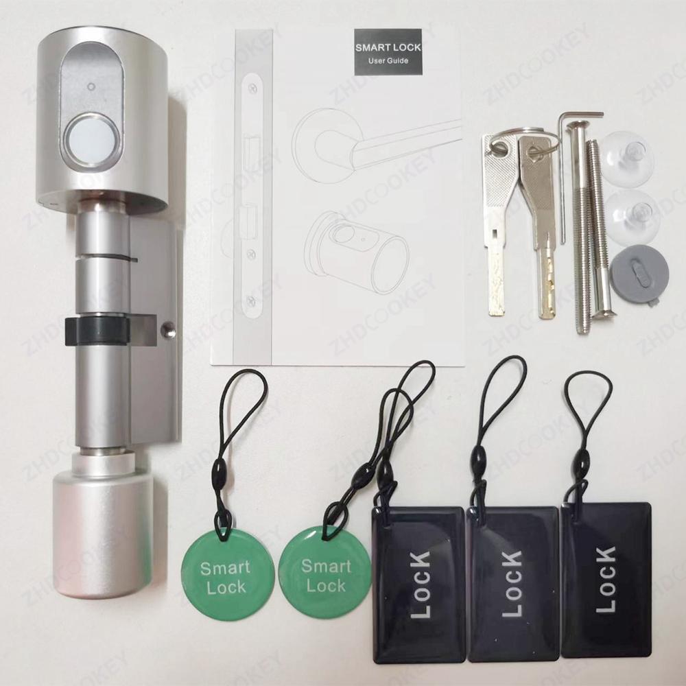 Trụ Khóa Thông Minh Tuya Bluetooth Châu Âu Sinh Trắc Học Vân Tay Thẻ RFID Chìa Khóa Ứng Dụng DIY Có Thể Điều Chỉnh Kích Thước Lõi Khóa Cửa Điện Tử