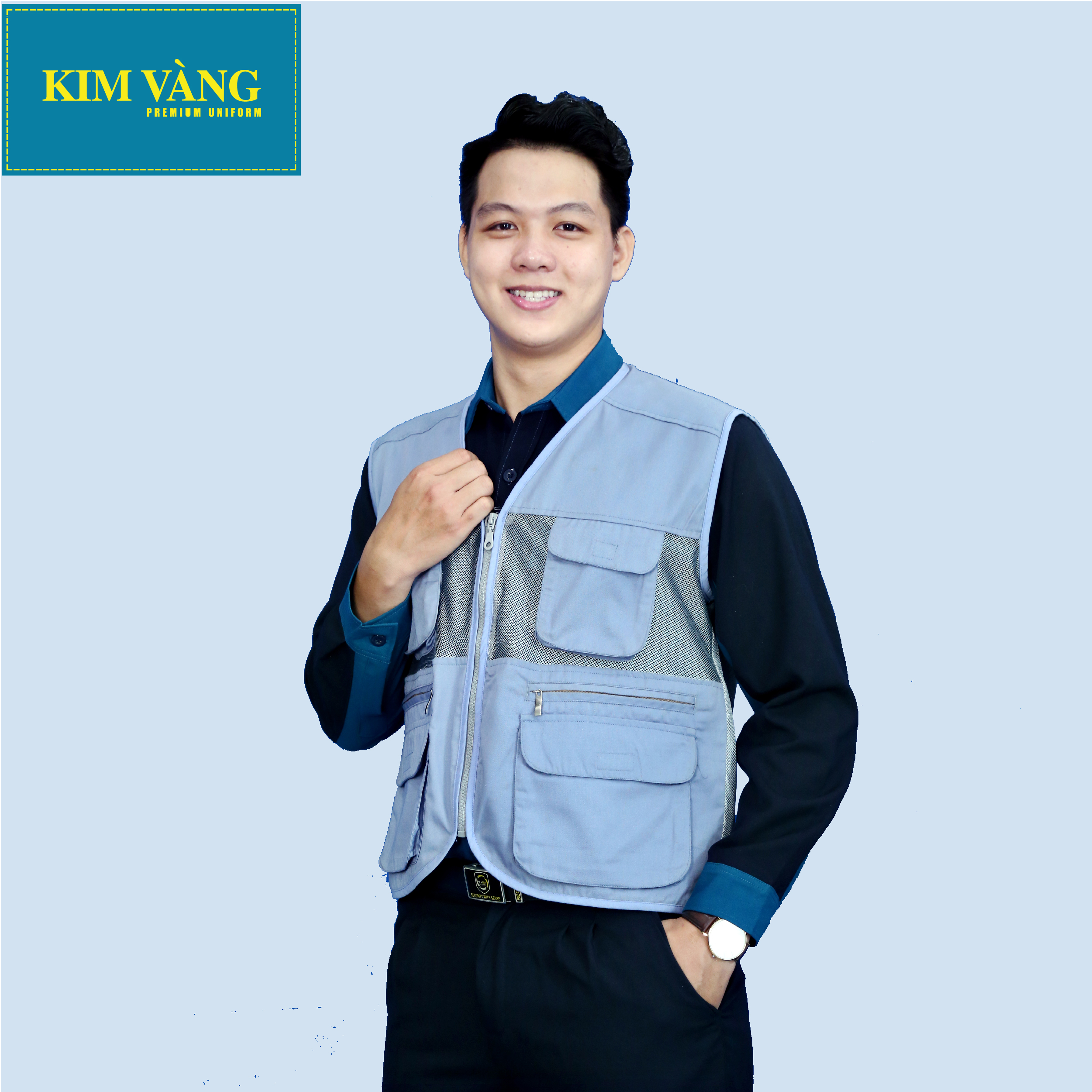 Áo ghile kĩ sư, đồng phục bảo hộ lao động chất liệu kaki TC phối lưới phản quang 3M cao cấp có 4 túi - Màu xám