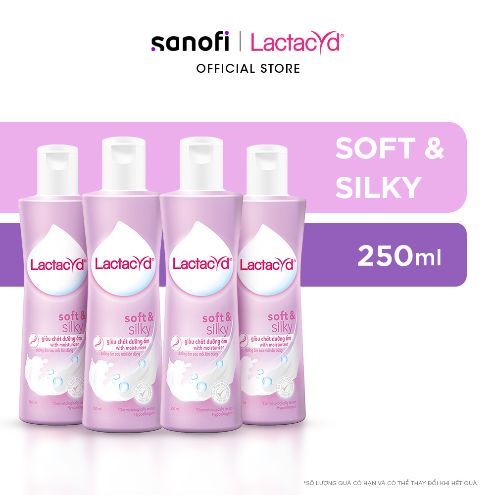 Bộ 4 Dung Dịch Vệ Sinh Phụ nữ Lactacyd Soft &amp; Silky Dưỡng Ẩm 250ml