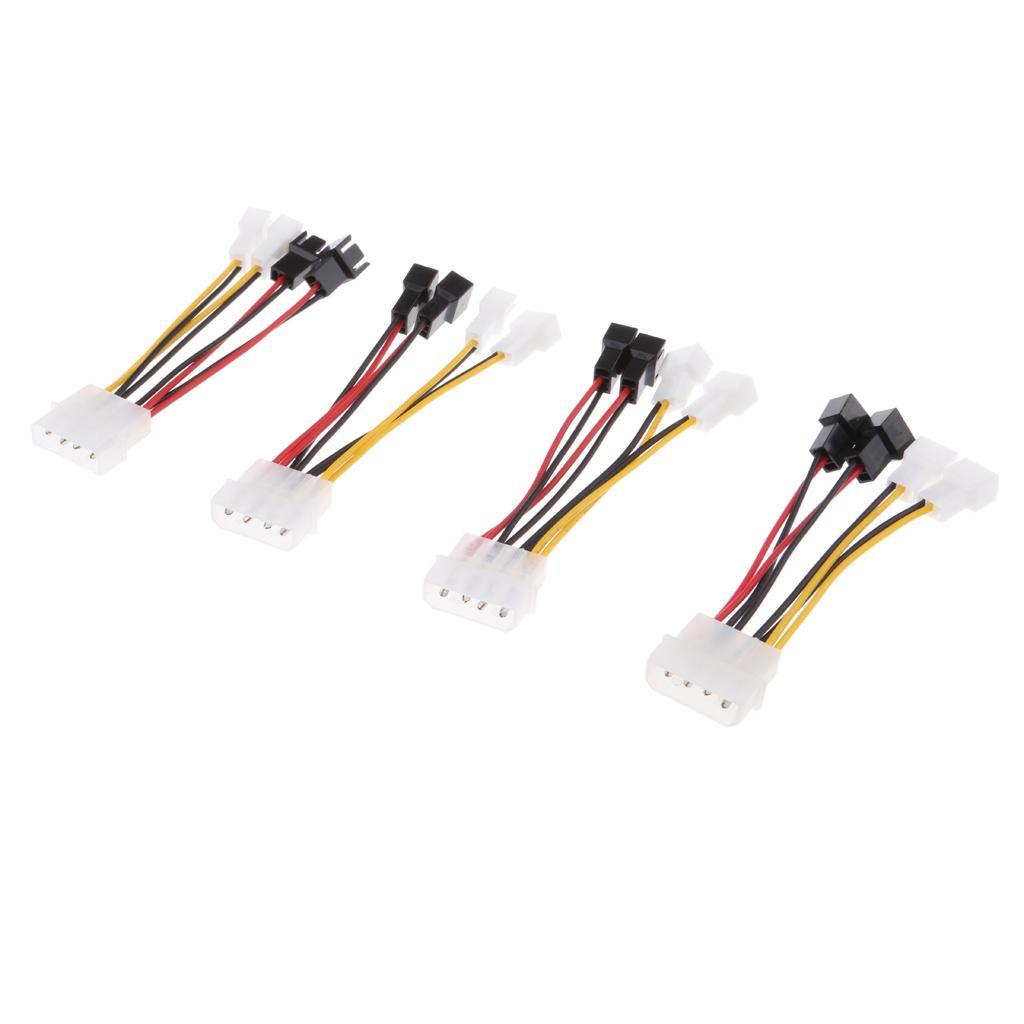 4pieces 4 Pin To Case Cooling Fan 4x 3-pin Power Speed Reduction 2x5V 2x12V