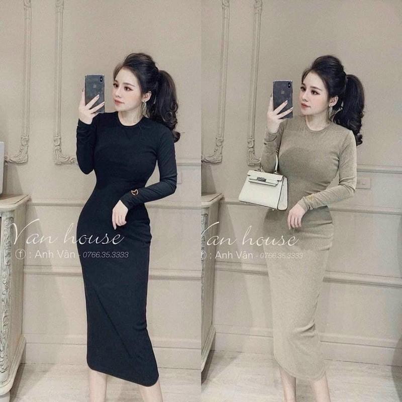 Đầm body thu đông thêu chữ uzzlang chất đẹp