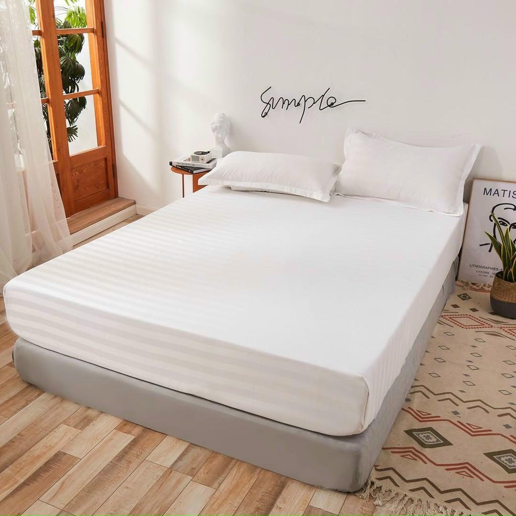 Bộ Ga Gối Cotton Lụa Sọc 3F - Trắng