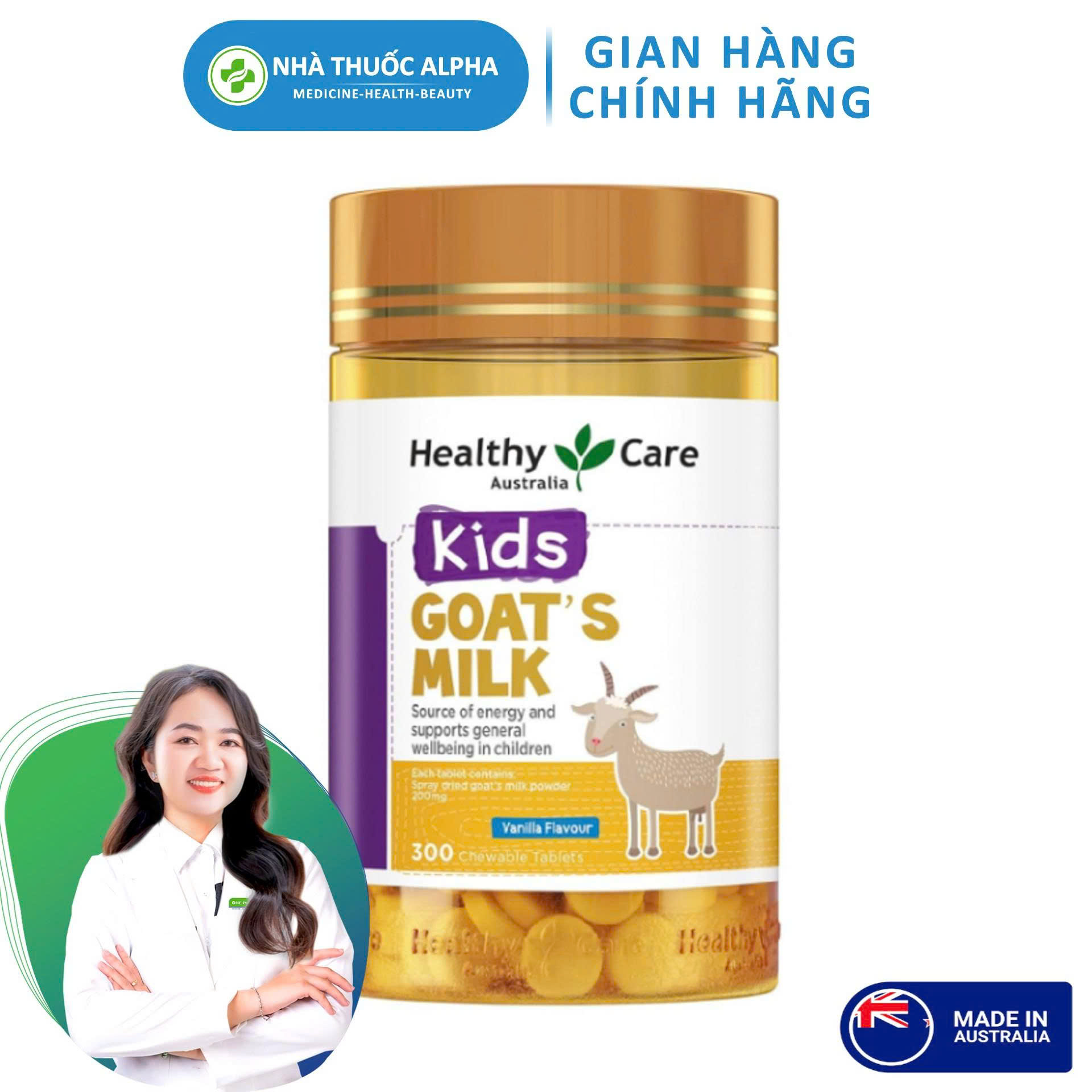 Viên Sữa Dê Cô Đặc Dạng Viên Goat Milk Healthy Care Úc, Vani