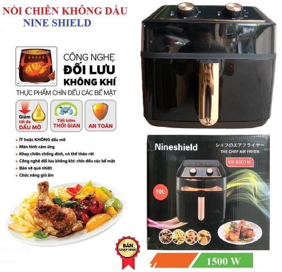 Nồi Chiên Không Dầu NINE SHIELD KB-8001M - Dung Tích Lớn 10 Lít - Chế Độ Đảo Tự Động - Công Nghệ Làm Nóng Đối Lưu