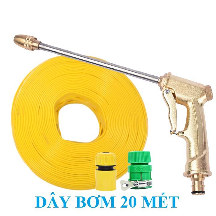 Bộ dây vòi xịt nước rửa xe, tưới cây . tăng áp 3 lần, loại 20m 206701-3 đầu đồng,cút+ tặng đai