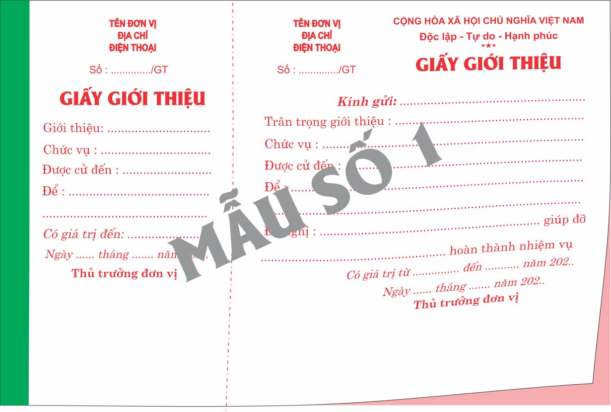 Giấy giới thiệu 2 liên-block 10-chọn mẫu in tên