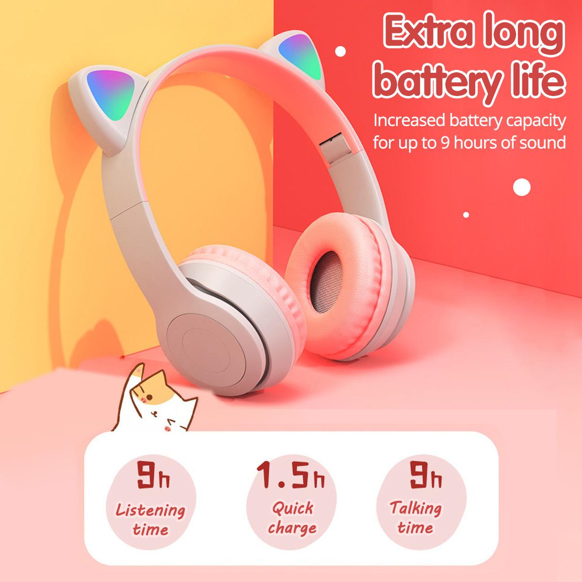 Đèn LED Mèo Tai Tai Nghe Không Dây Bluetooth-Tương Thích Tai Nghe Chụp Tai Trẻ Em Tặng Tai Nghe Có Mic Loại Bỏ Tiếng Ồn Cho Học Tập Trực Tuyến