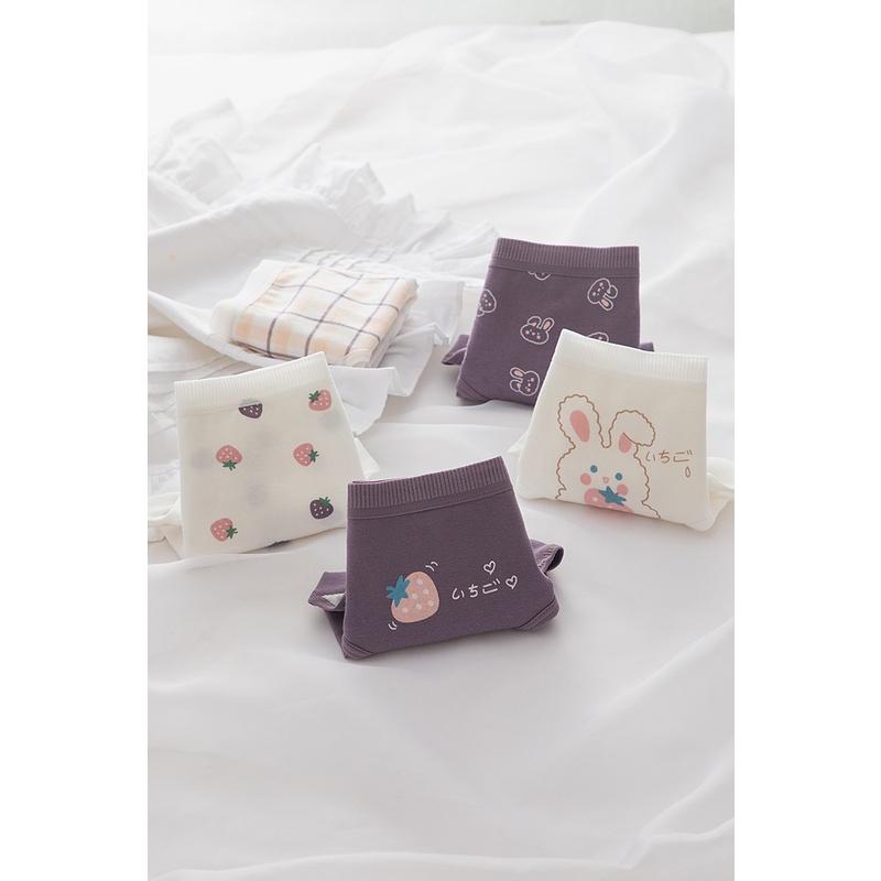 Quần Lót Nữ Cotton Hình Thỏ-Dâu Thời Trang Ngang Eo . Hàng Loại Đẹp.