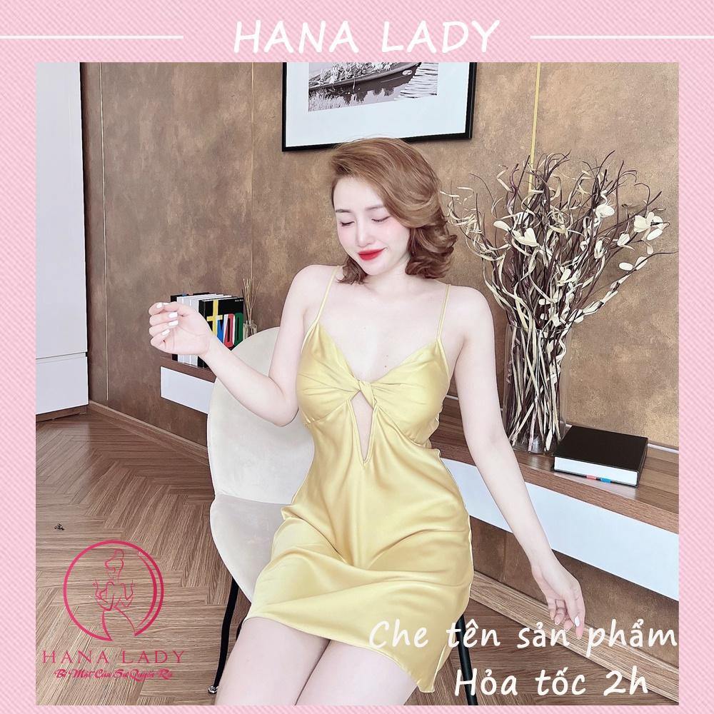 Váy ngủ lụa cao cấp - đầm ngủ 2 dây xoắn eo kèm quần VN499