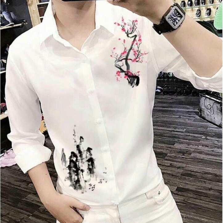 Sơ mi nam họa tiết hoa lá và núi