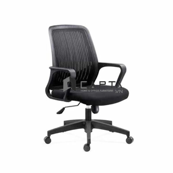 Ghế văn phòng lưng trung dành cho nhân viên chân xoay nhựa màu đen CE4266-M Nội thất Capta
