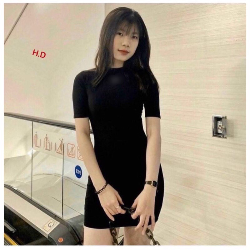 Đầm Body Cổ Tròn Cộc Tay Co Giãn 4 chiều