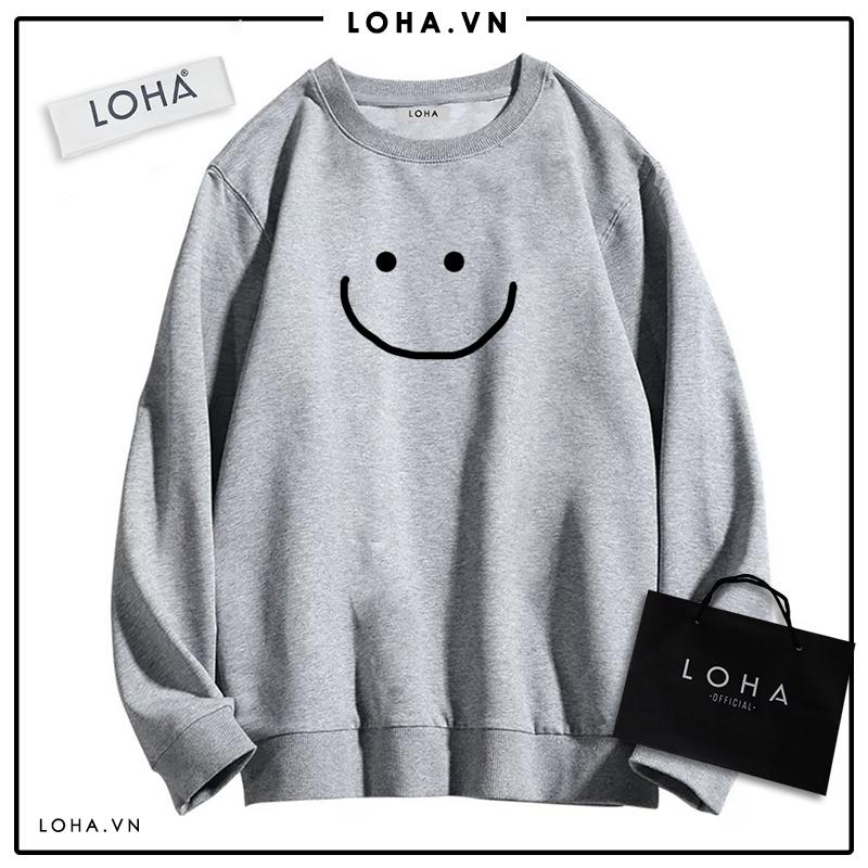 Áo Sweater in Hình Mặt Cười Oversize Basic áo chất nỉ Nhật cao cấp dài tay Unisex LOHA