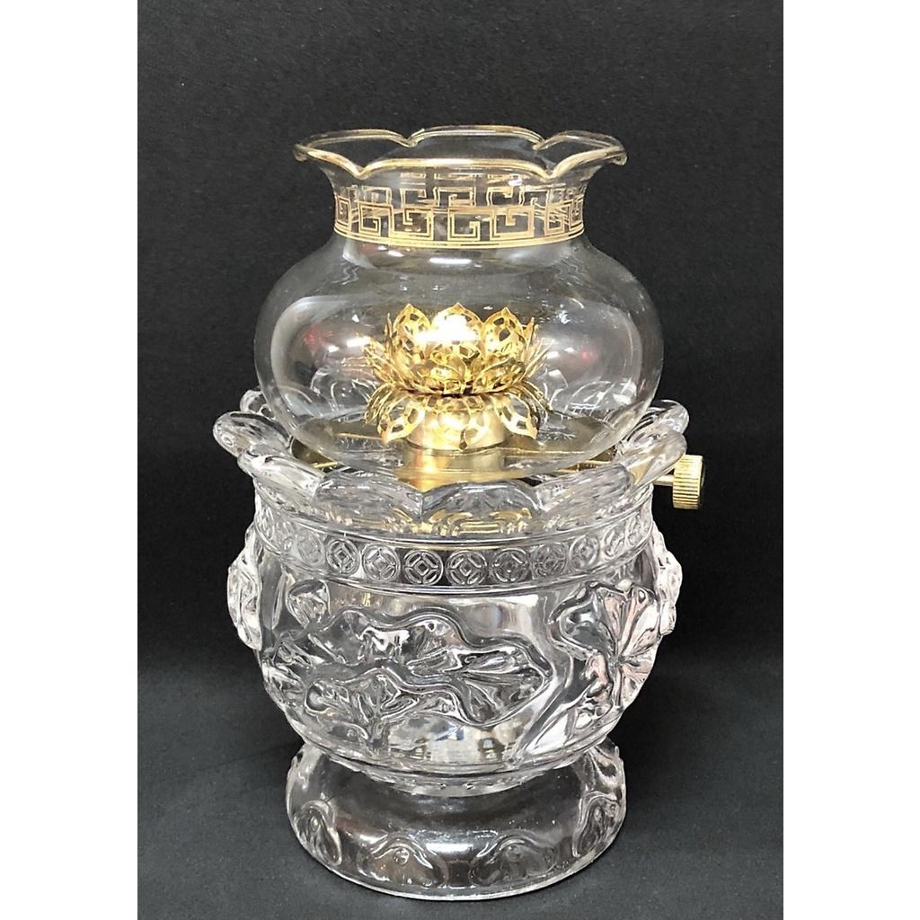 Đèn thờ đốt dầu thuỷ tinh trắng Mẫu Hoa sen nỗi 3D HANH15043