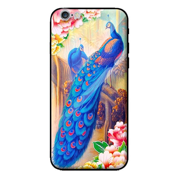 Ốp kính cường lực cho iPhone 6 Plus mẫu chim công 2 - Hàng chính hãng