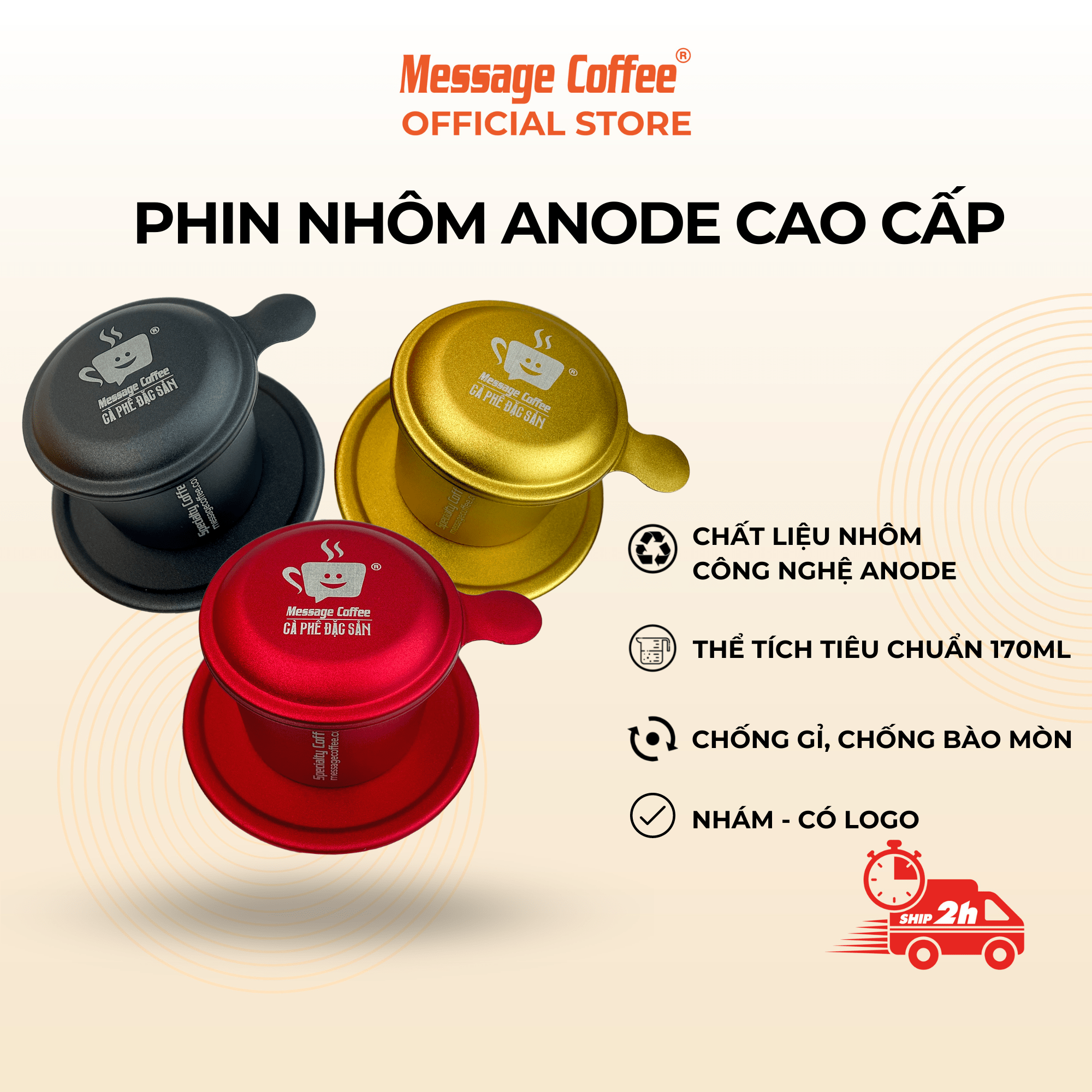 Phin Cà Phê Message Coffee Phin Màu Anode Cao Cấp, Sang Trọng