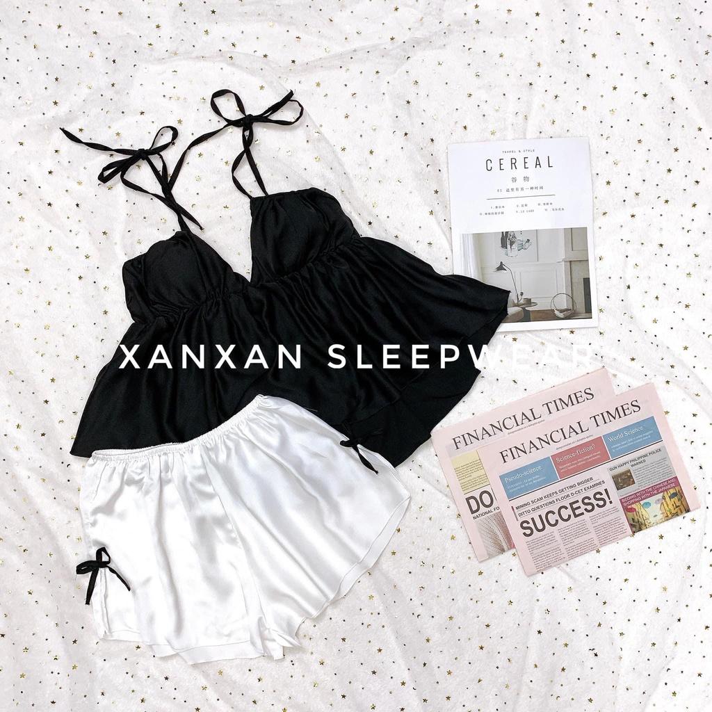 Đồ Ngủ Sexy hai dây, set ngủ sexy chất liệu lụa latin mềm mịn, mát kèm quần gợi cảm Freesize dưới 55kg