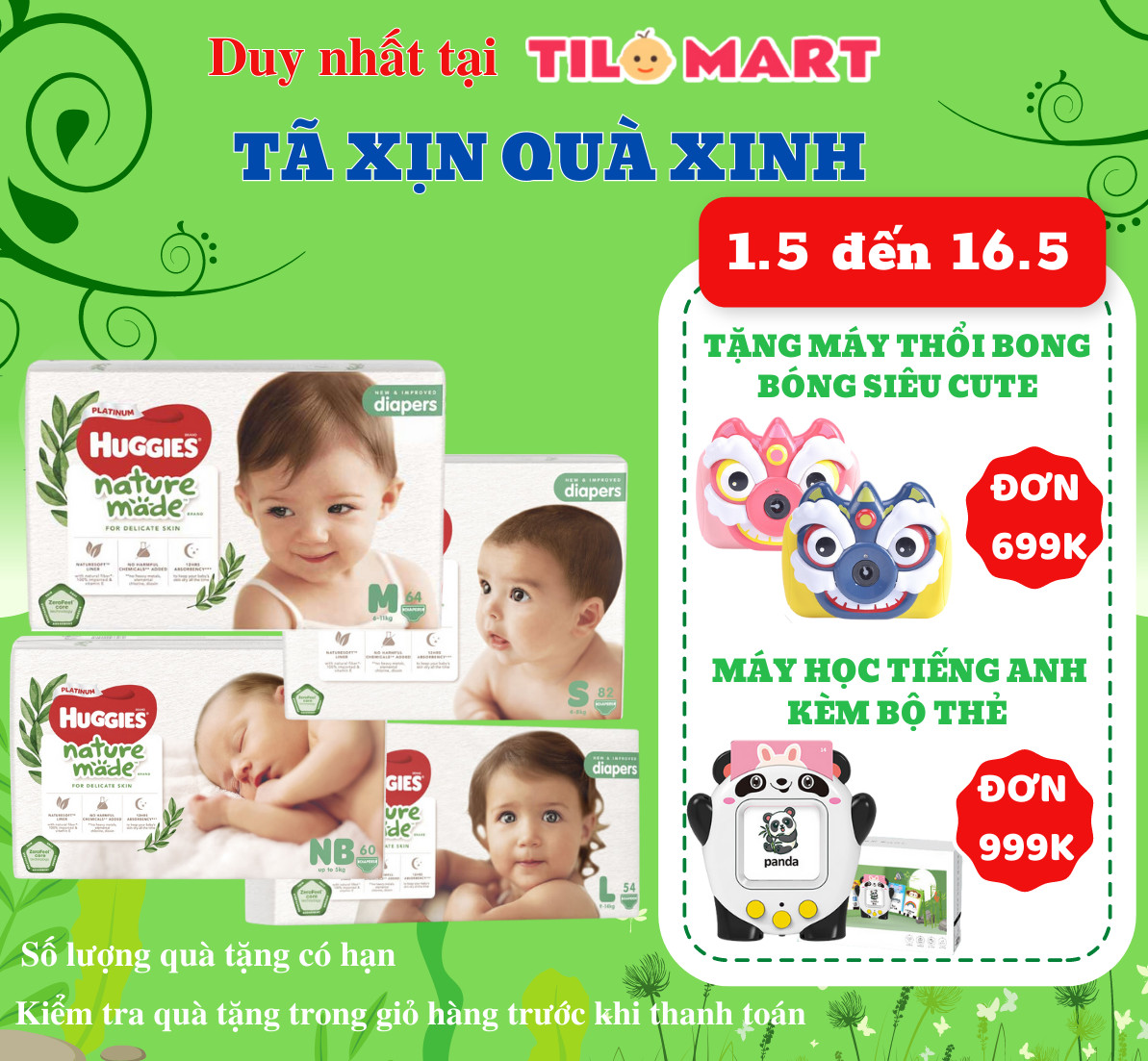 Tã/Bỉm dán siêu cao cấp Huggies Platinum Nature Made size M64 (64 miếng)