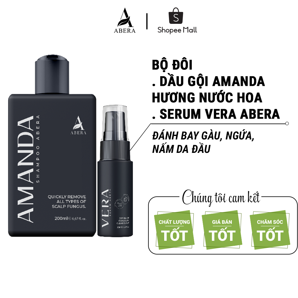 Combo 1 dầu gội Amanda Abera 200ml và 1 serum Vera Abera 20ml xử lý nhanh gàu, ngứa, nấm da đầu với hương thơm nam tính