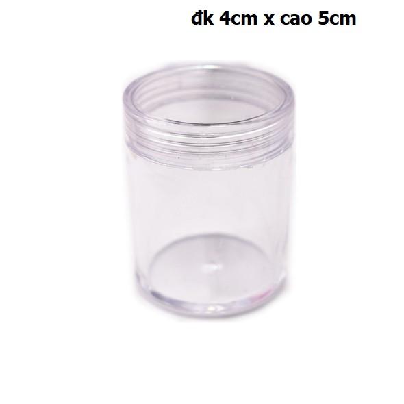 Lọ nhựa nắp vặn đường kính 4cm x cao 5cm đựng dụng cụ, lưỡi câu, đất nặn, bột màu, DIY