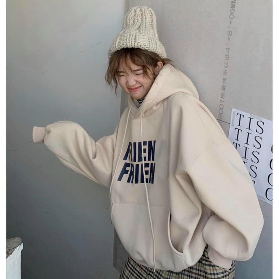 Áo Hoodie Dáng Rộng Nam Nữ In Chữ FRIEN Áo Hoodie Nữ Tay Rộng Lót Bông 2 Lớp