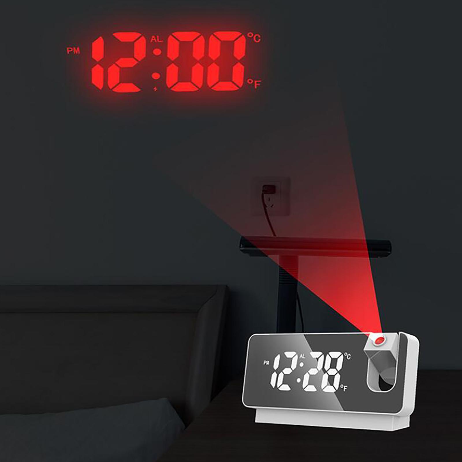 Electronic LED Projector Alarm Clock 180° Rotatable Temperature Display Desktop Clock Alarm Clock for Bedside Teens Heavy Sleepers Office