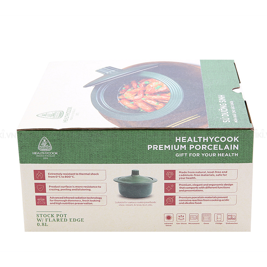 Nồi Dưỡng Sinh Vành Tròn + Nắp Minh Long Healthycook (0.8L)