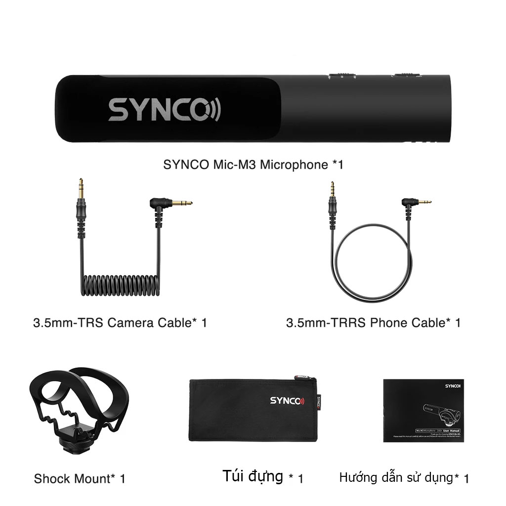 Micro đa năng cho điện thoại-máy ảnh-máy quay Synco Mic-M3 thu âm định hướng super-cardioid - Hàng chính hãng